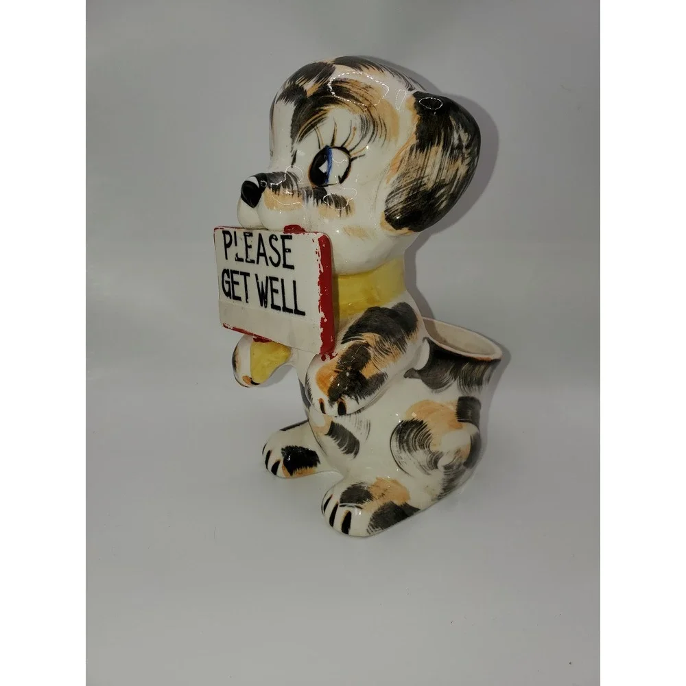 Vintage 1956 Napco Please Get Well Puppy Dog Planter Figurine K1853 Spotted Dog